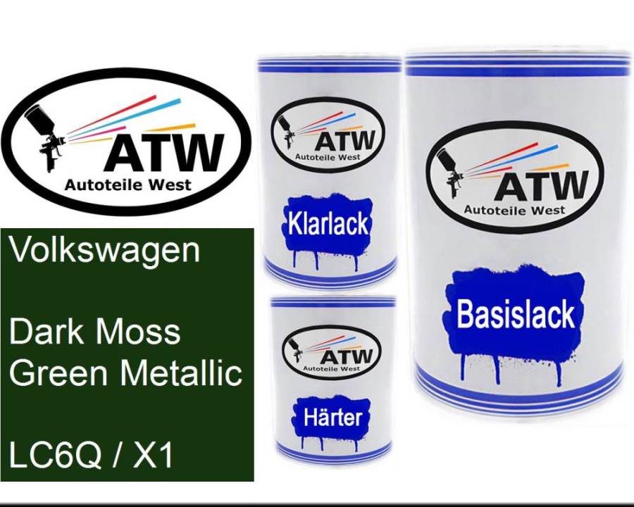 Volkswagen, Dark Moss Green Metallic, LC6Q / X1: 500ml Lackdose + 500ml Klarlack + 250ml Härter - Set, von ATW Autoteile West.